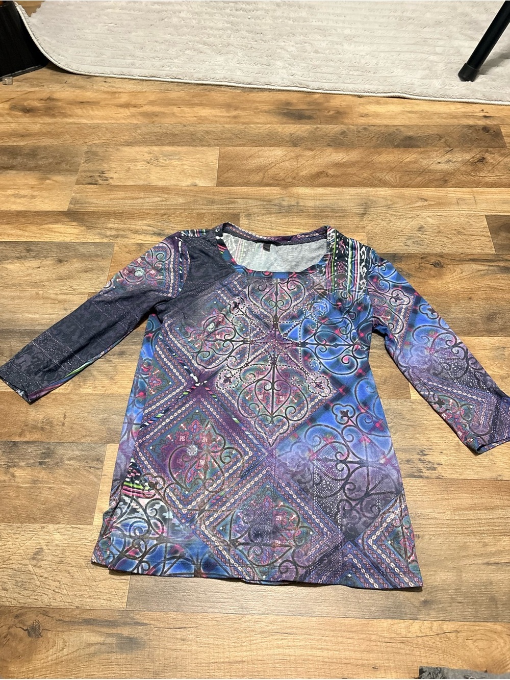 Kiara Multicolor Printed Tunic Top Size S | Boho Patchwork 3/4 Sleeve Blouse